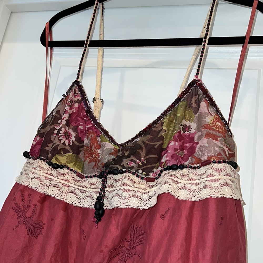 ๐๐พ FREE PEOPLE Vintage Boho Beaded Lined Lace Mixed Material Dress Size 12 - Picture 5 of 8